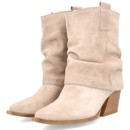 Zamszowe kowbojki z wywijaną cholewką - TYMOTEO G1073 BEŻOWE