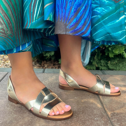 Płaskie sandały skórzane - LEMAR 40185 ZŁOTE