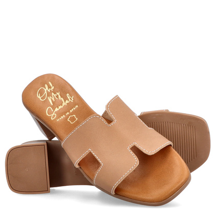 Skórzane klapki na obcasie - OH! MY SANDALS 5610 BRĄZOWE