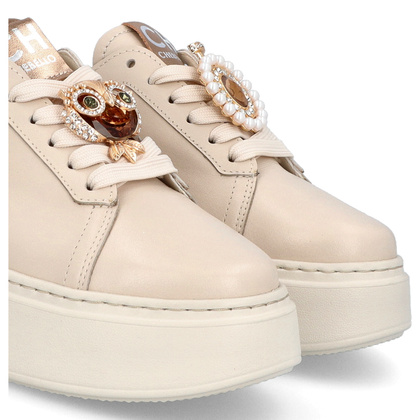 Sneakersy skórzane z ozdobą - CHEBELLO 4411 JASNY BEŻ