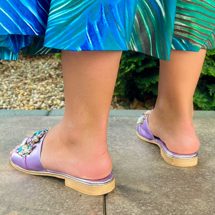 Eleganckie klapki ze skóry - BOTTEGA SMERALDA 215WLD FIOLETOWE