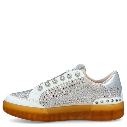 Błyszczące sneakersy damskie - EKP 3929K BIAŁE