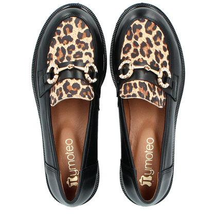 Skórzane mokasyny z ozdobą - TYMOTEO G1070 CZARNE PANTERKA