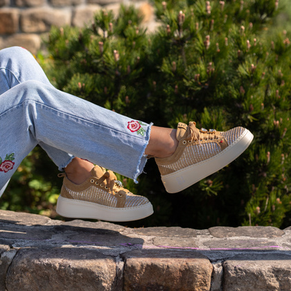 Sneakersy damskie premium - GIO+ PIA350A BEŻOWE