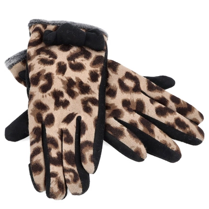 Rękawiczki damskie panterka - TYMOTEO LOVE R06 CZARNE