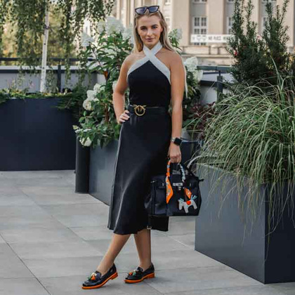 Skórzane mokasyny na kontrastowej podeszwie - TYMOTEO A1002 CZARNE+POMARAŃCZ