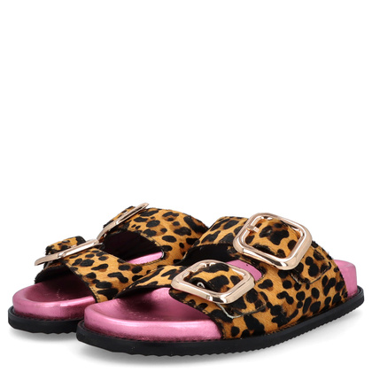 Skórzane klapki damskie - GIOSEPPO 75453 PANTERKA