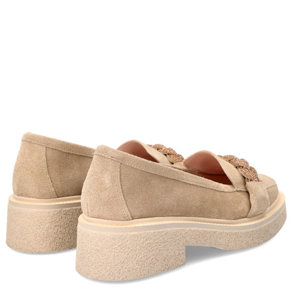 Skórzane mokasyny z ozdobą - TYMOTEO L1054 BEŻOWE