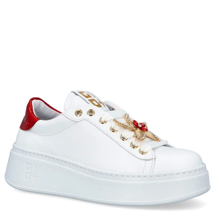 Sneakersy skórzane premium - GIO+ PIA300A BIAŁO-CZERWONE