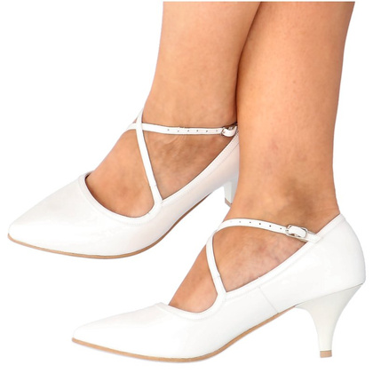 Pełne czółenka z paskami - TYMOTEO BARG PERŁOWO BIAŁE