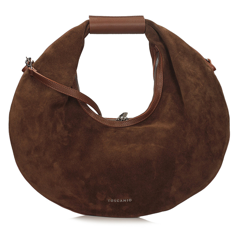 Okrągła torebka ze zamszu - TOSCANIO G89 BRĄZOWA