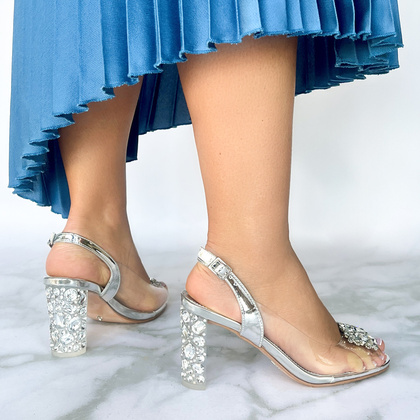 Sandały na modnym obcasie - SCAVIOLA S-208 SREBRNE