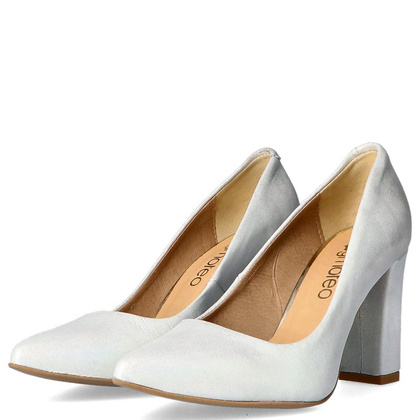 Czółenka ślubne ze skóry - TYMOTEO LAND SREBRNE