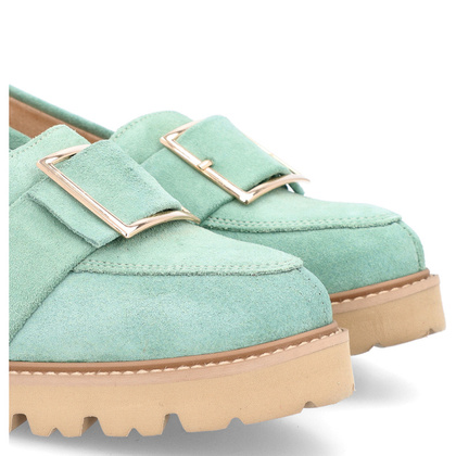 Skórzane półbuty z klamrą - TYMOTEO M2144 ZIELONE