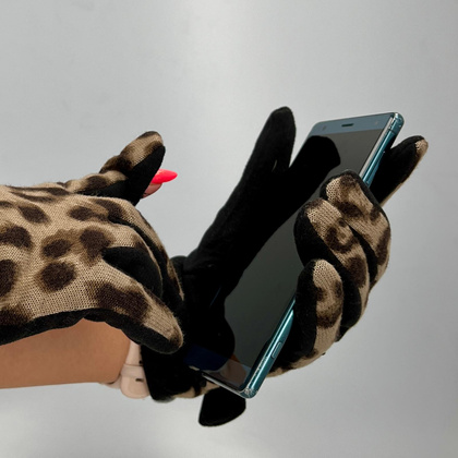 Rękawiczki damskie panterka - TYMOTEO LOVE R06 CZARNE