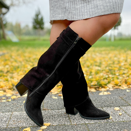 Wysokie kowbojki ze skóry - TYMOTEO G1071 CZARNE