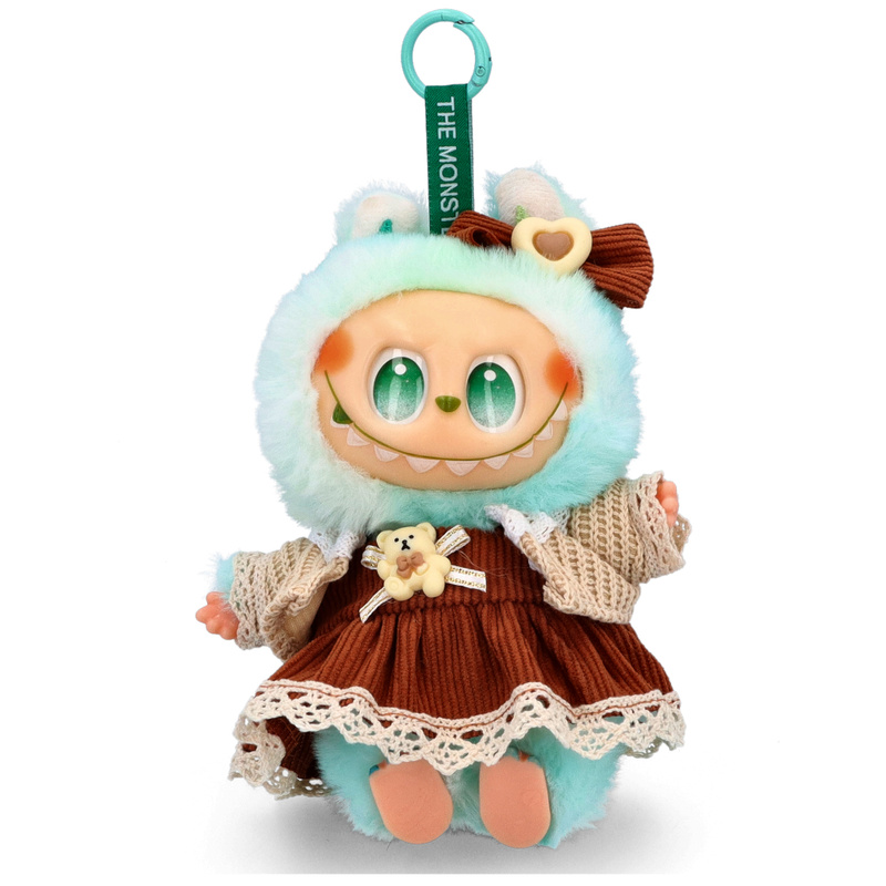 Brelok zawieszka do torebki maskotka LABUBU z ubrankiem - B26 ZIELONY