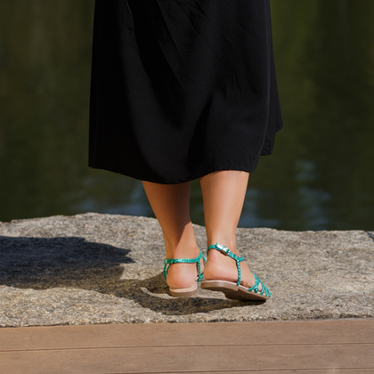 Skórzane płaskie sandałki - GIOSEPPO 71746 TURKUSOWE