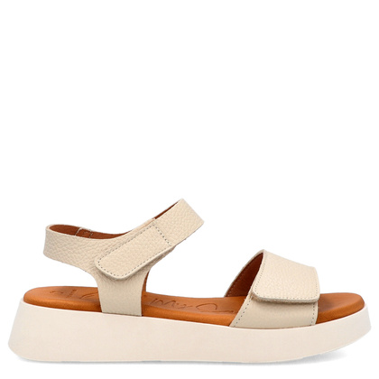 Skórzane sandały zapinane na rzep - OH! MY SANDALS 5650 KREMOWE