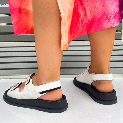 Sandały na rzep z ozdobami - TYMOTEO G1059 BIAŁE