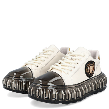 Skórzane sneakersy męskie - JOHN DOUBARE CC2881 BIAŁE