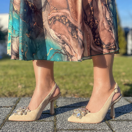 Hiszpańskie czółenka z odkrytą piętą - ALMA EN PENA V240261 BEŻOWE