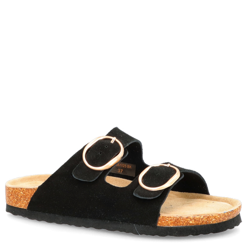 Skórzane klapki na korku - FILIPPO DK7061/25 CZARNE