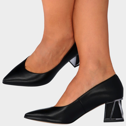 Skórzane czółenka w szpic - KOTYL 5435 CZARNE