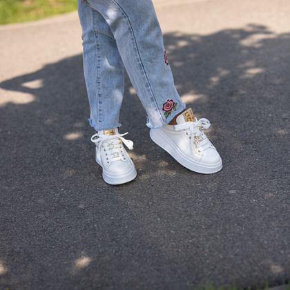 Sneakersy skórzane premium - GIO+ PIA354A BIAŁE PANTERKA