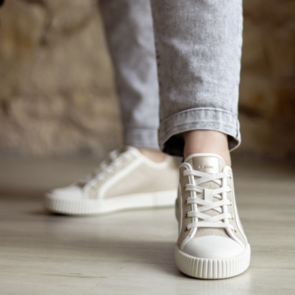 Sznurowane trampki damskie - GEOX D.BLOMIEE B-SHI. TEX D556HB BEŻOWE