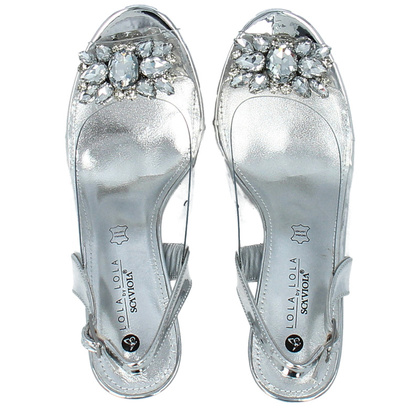 Sandały na modnym obcasie - SCAVIOLA S-208 SREBRNE