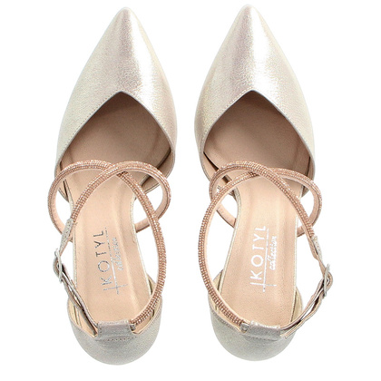 Ślubne szpilki z ozdobnymi paseczkami - KOTYL 3714 ZŁOTE