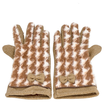 Rękawiczki damskie w kratkę - TYMOTEO LOVE R06 BEŻ