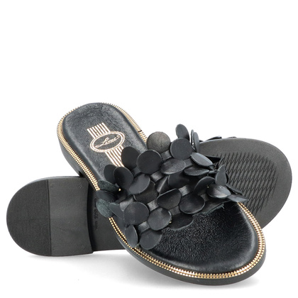 Klasyczne klapki ze skóry - LEMAR 40381 CZARNE