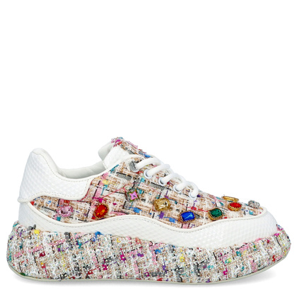 Sneakersy damskie z kryształkami - TYMOTEO LOVE 05 BEŻOWE