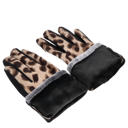 Rękawiczki damskie panterka - TYMOTEO LOVE R06 CZARNE