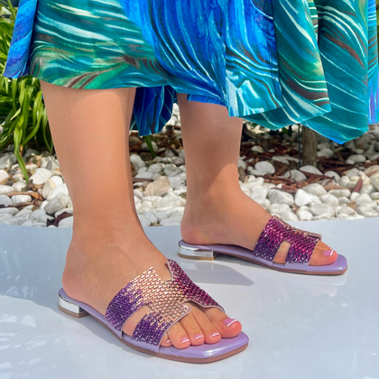 Eleganckie klapki ze skóry - LEJADE 3430 FIOLETOWE