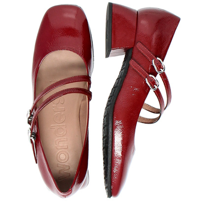 Skórzane czółenka z paskami - WONDERS D-1901 BORDOWE