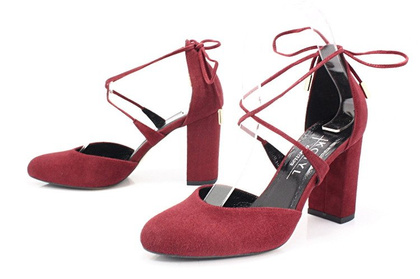 Wiązane na kostce, taneczne - KOTYL 5899 BORDOWE