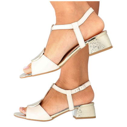 Wygodne sandałki z ozdobą - TYMOTEO GABI KREMOWO ZŁOTE