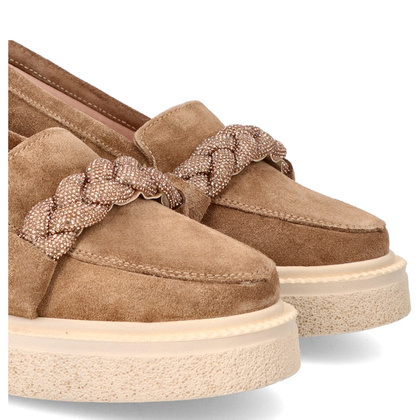 Skórzane mokasyny z ozdobą - TYMOTEO L1054 BRĄZOWE