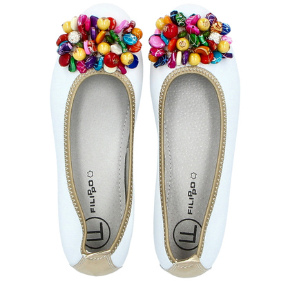 Skórzane baleriny z ozdobą - FILIPPO DP6159/25 BIAŁE