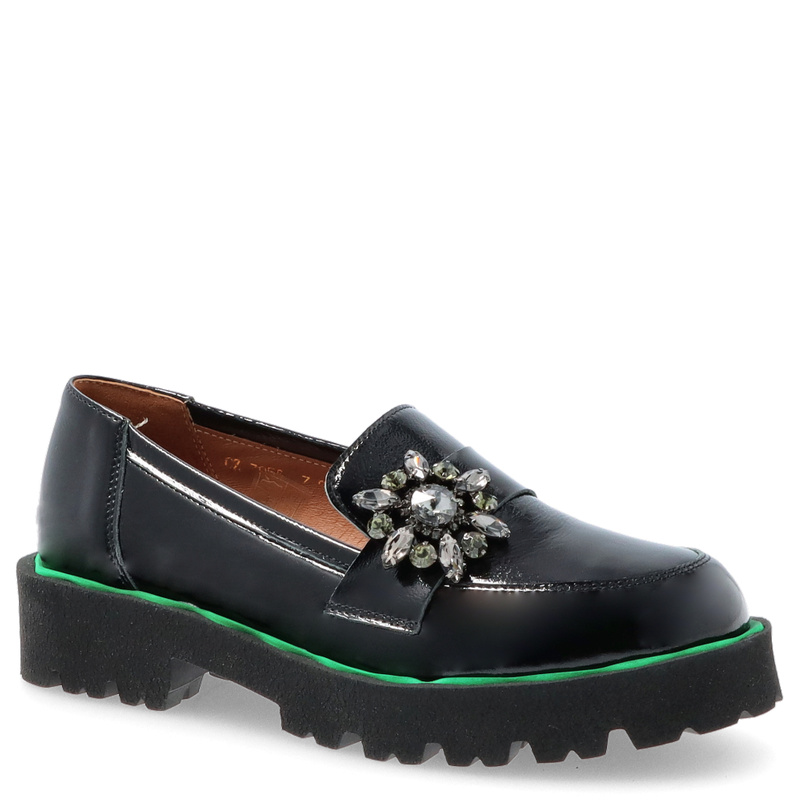 Lakierowane półbuty z ozdobą - TYMOTEO G1050 CZARNE + ZIELONY