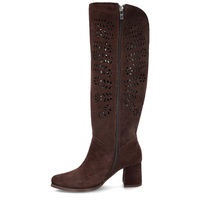 Stylowe ażurowe kozaki - TYMOTEO L1001 CZEKOLADOWE