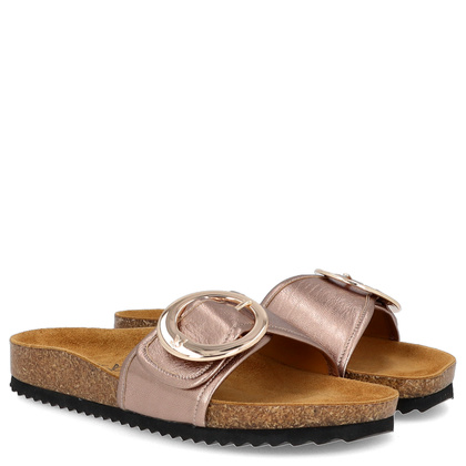 Skórzane klapki na korku - CAPRICE 9-27401-44 ZŁOTE