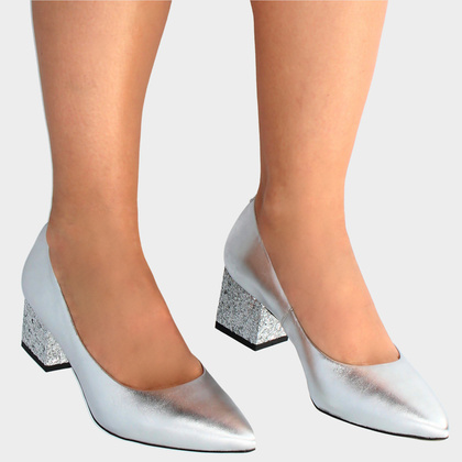 Czółenka na niskim obcasie - SIMEN 3767A SREBRNE