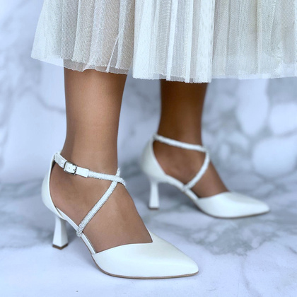 Szpilki ślubne z błyszczącymi paseczkami - KOTYL 3713 ECRU PERŁOWE