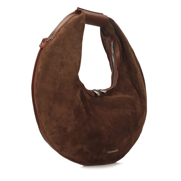 Okrągła torebka ze zamszu - TOSCANIO G89 BRĄZOWA