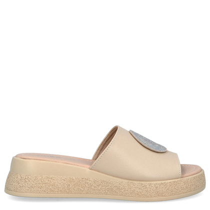 Skórzane klapki na platformie - FILIPPO DK6987/25 BEŻOWE