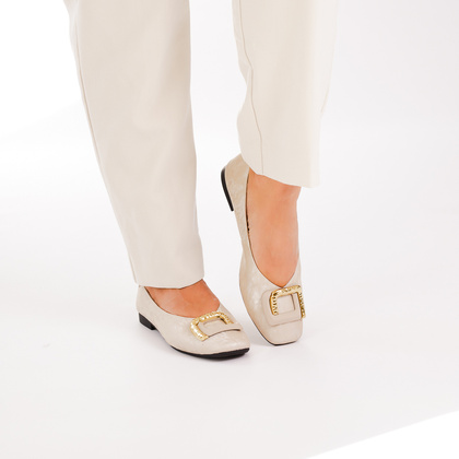 Skórzane baleriny z ozdobą - TUFFONI 2425019LL BEŻOWE